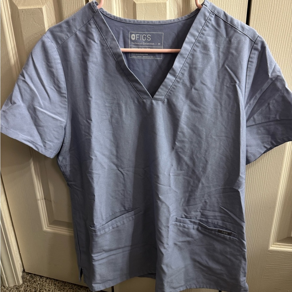 Figs Blue Short Sleeve V-Neck Top